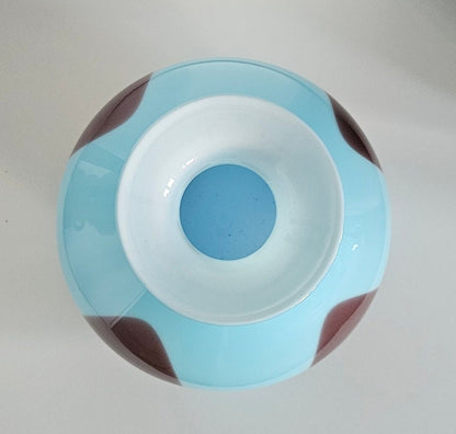 Large Retro Vintage Blue & Brown Bulbous Glass Vase