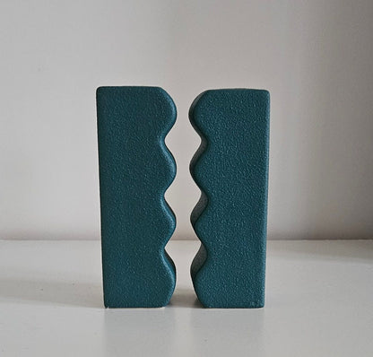 Pair Of Green Contemporary Wavy Candlestick Holders