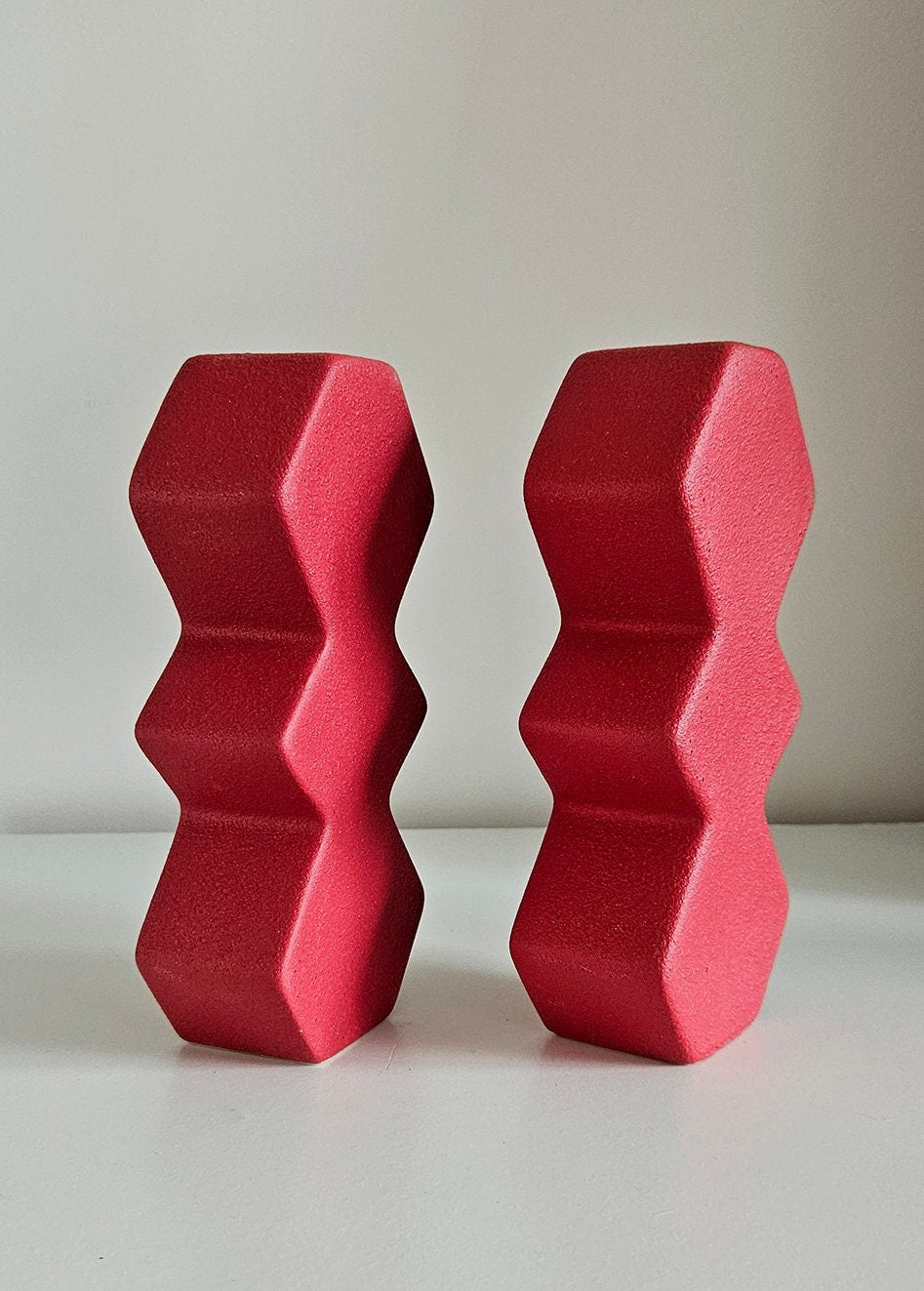 Pair Of Red Contemporary Zig Zag Candlestick Holders