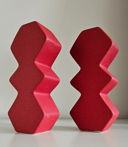 Pair Of Red Contemporary Zig Zag Candlestick Holders