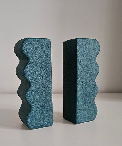 Pair Of Green Contemporary Wavy Candlestick Holders