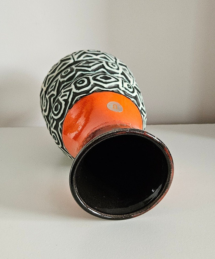 Mid-Century Uebelacker/U Keramik Orange, Black & White Vase