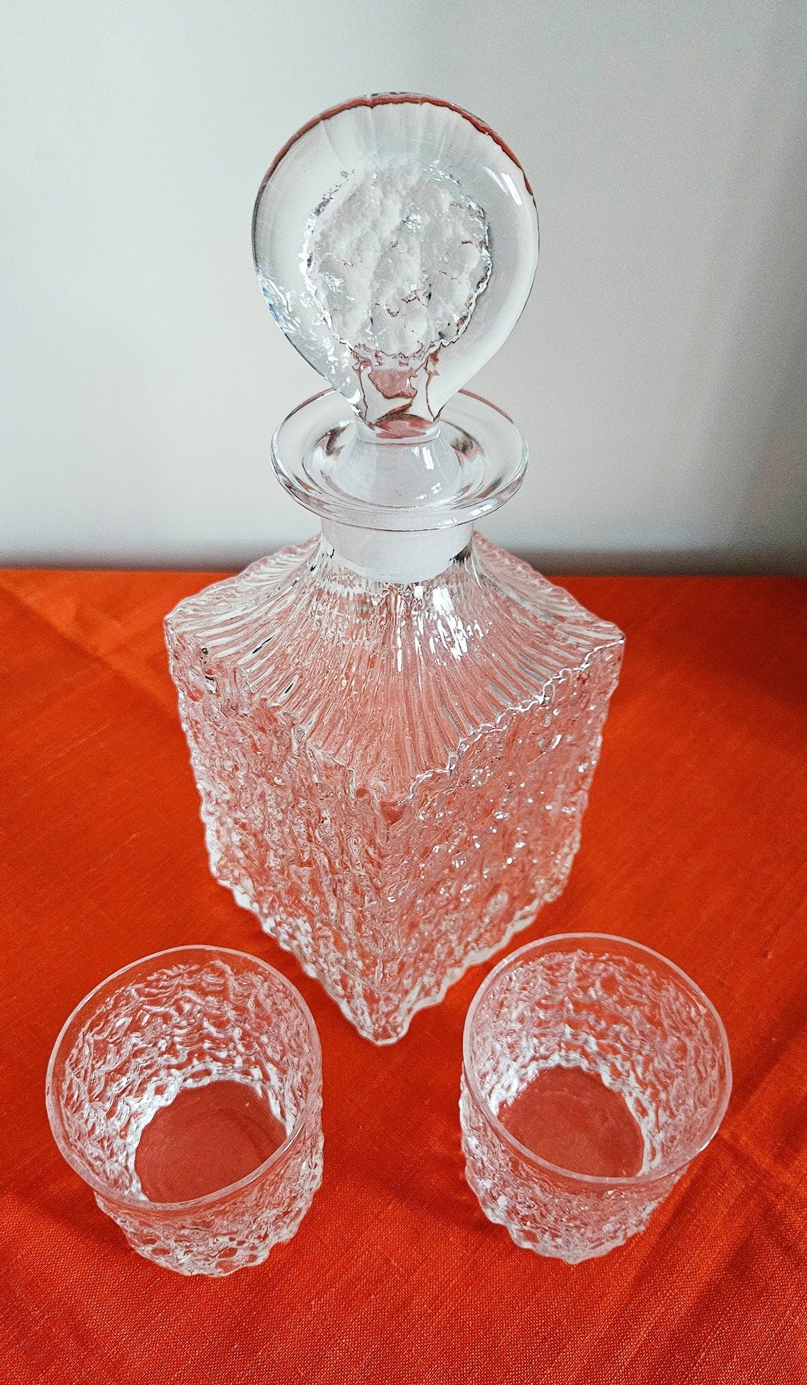 Vintage Whitefriars Glacier Decanter With Stopper & Two Glasses