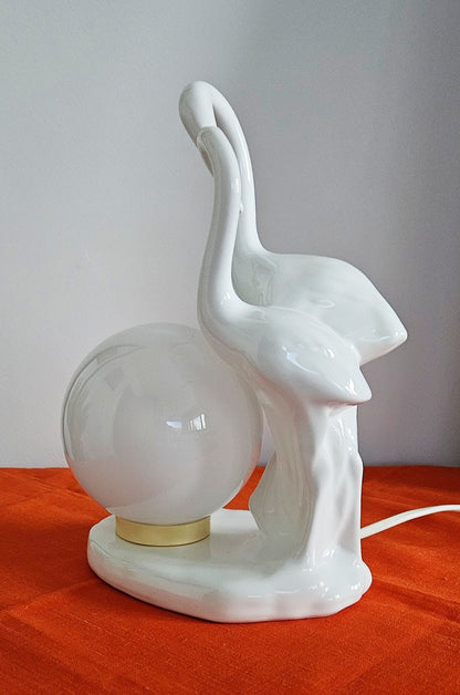 Vintage White Swan Ceramic Table Lamp