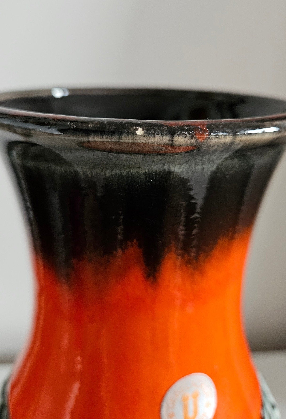 Mid-Century Uebelacker/U Keramik Orange, Black & White Vase