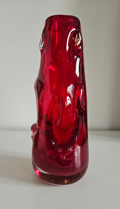 Vintage Whitefriars Ruby Red Glass Knobbly Vase