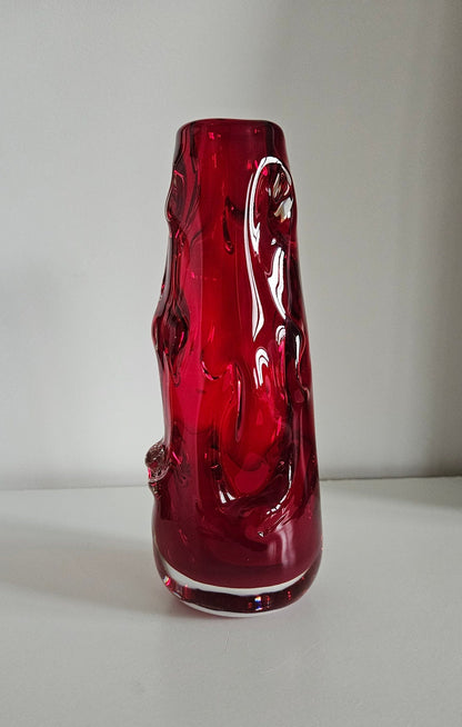 Vintage Whitefriars Ruby Red Glass Knobbly Vase