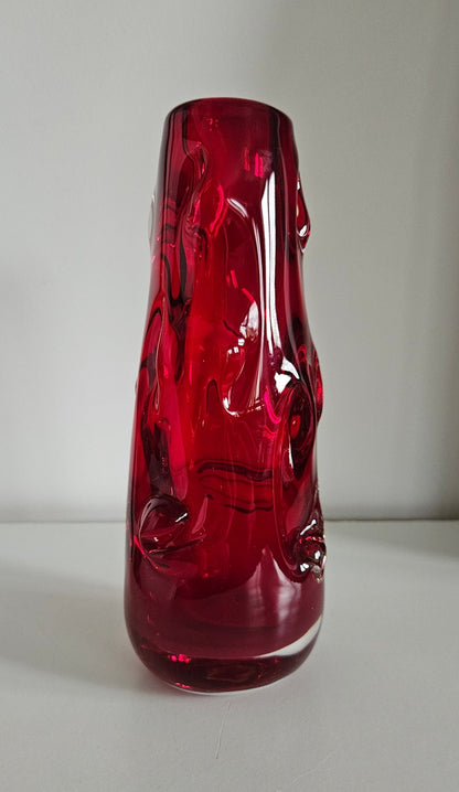 Vintage Whitefriars Ruby Red Glass Knobbly Vase