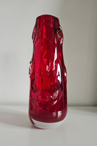 Vintage Whitefriars Ruby Red Glass Knobbly Vase