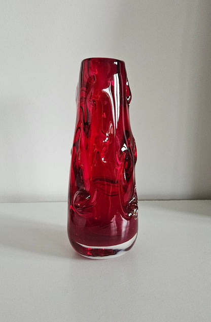 Vintage Whitefriars Ruby Red Glass Knobbly Vase