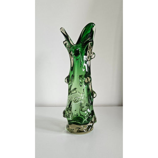 Mid Century Green Knobbly Design Glass Vase