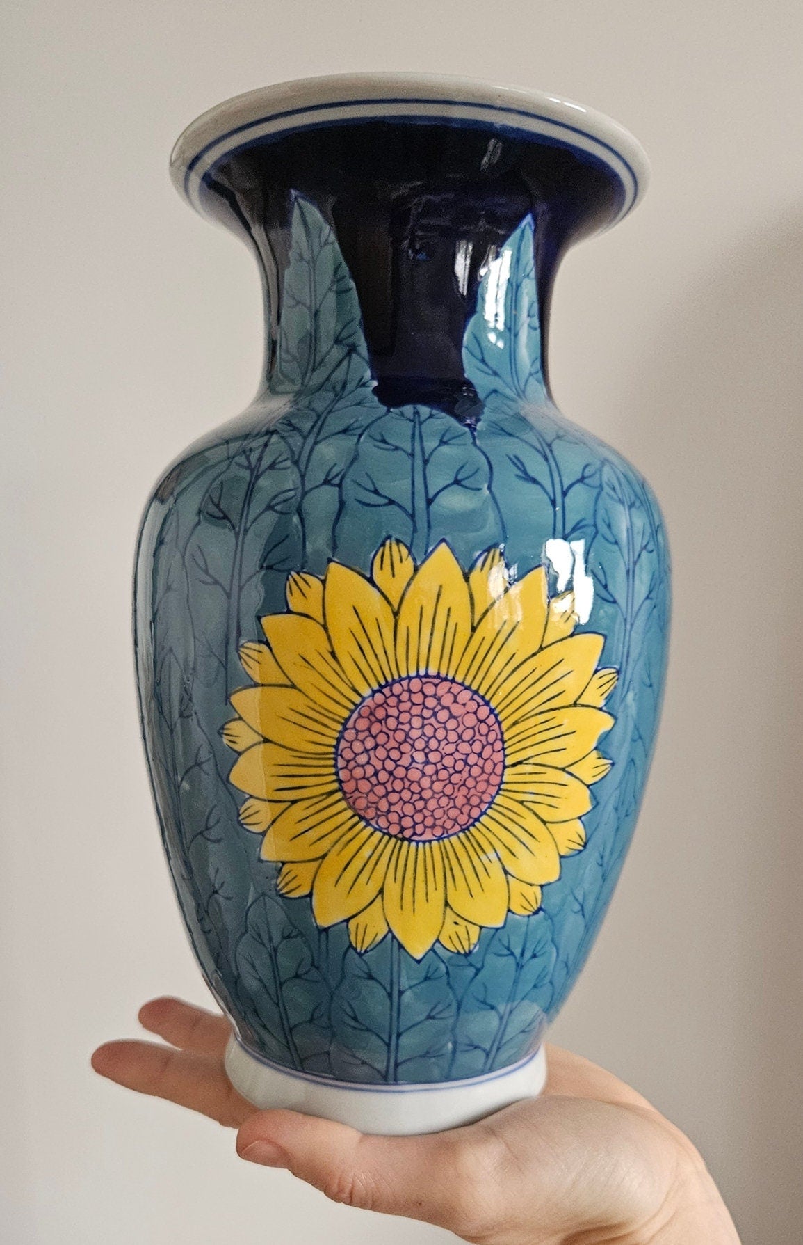 Vintage Hand-Painted Sunflower Design Porcelain Vase