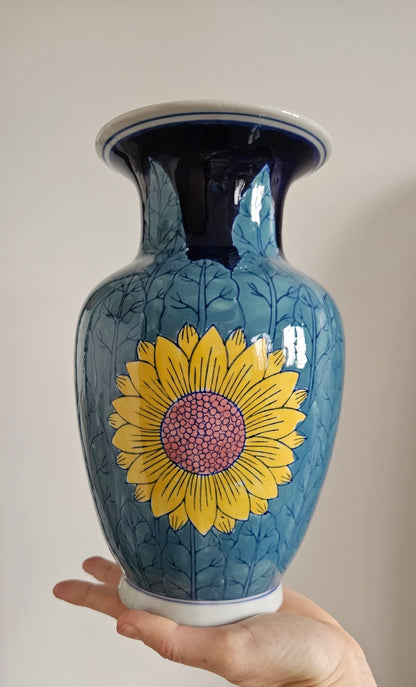 Vintage Hand-Painted Sunflower Design Porcelain Vase