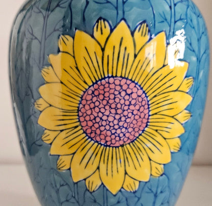 Vintage Hand-Painted Sunflower Design Porcelain Vase