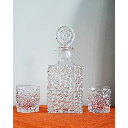 Vintage Whitefriars Glacier Decanter With Stopper & Two Glasses