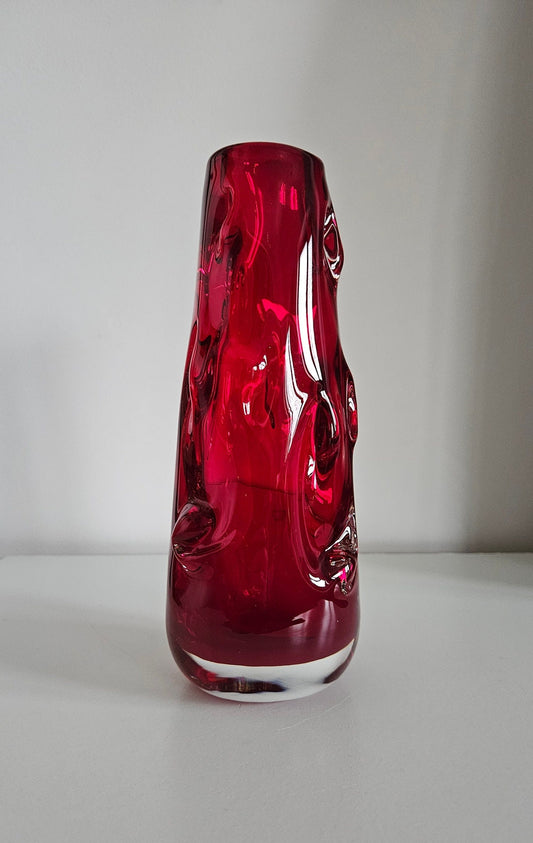 Vintage Whitefriars Ruby Red Glass Knobbly Vase