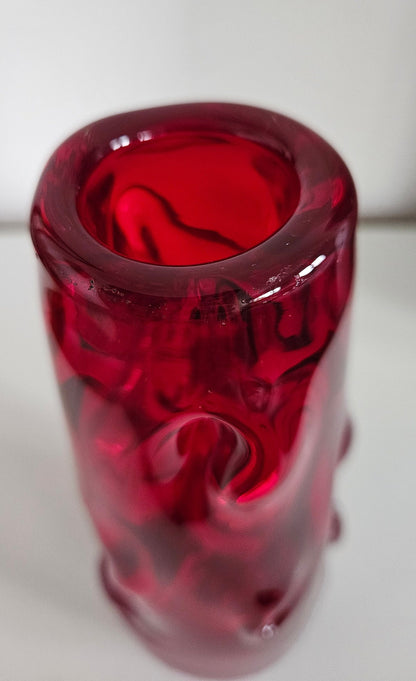 Vintage Whitefriars Ruby Red Glass Knobbly Vase