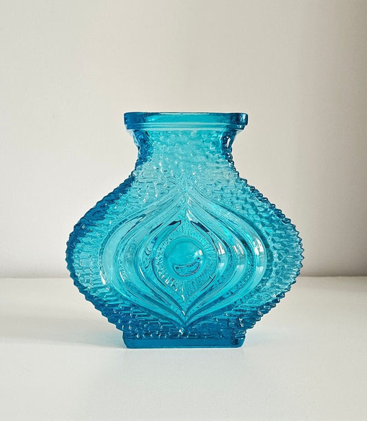 Vintage Oberglas Austria Blue Glass Textured 'Eye' Vase