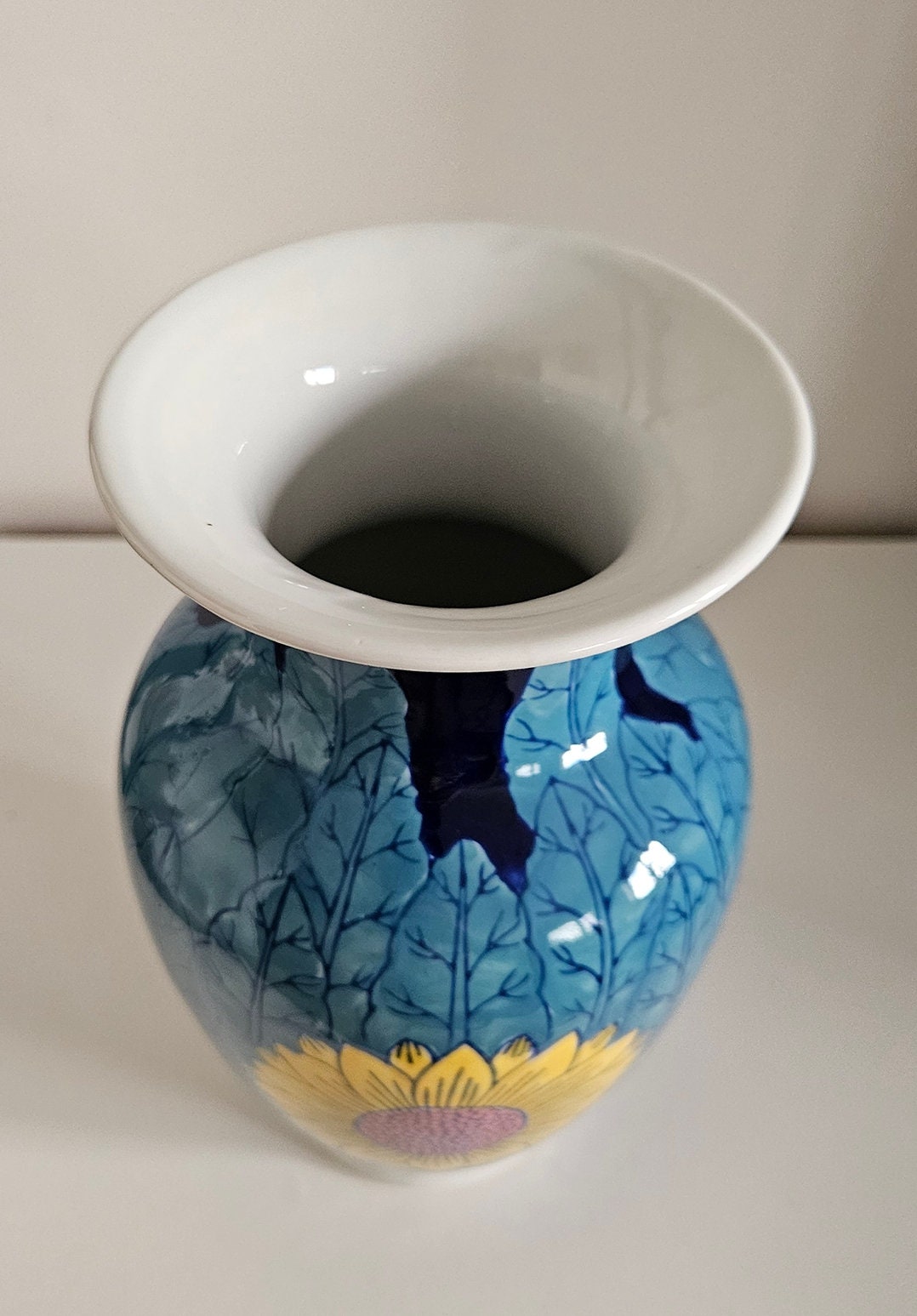 Vintage Hand-Painted Sunflower Design Porcelain Vase