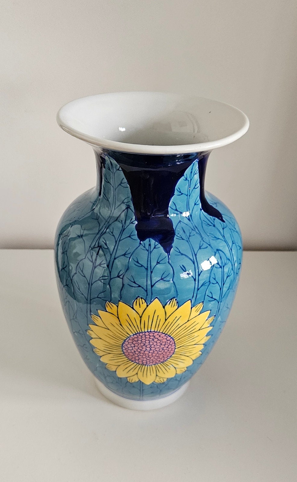 Vintage Hand-Painted Sunflower Design Porcelain Vase