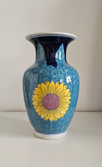 Vintage Hand-Painted Sunflower Design Porcelain Vase