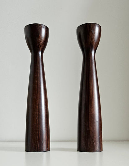 Retro Vintage Weighted Wooden Effect Candlestick Holders