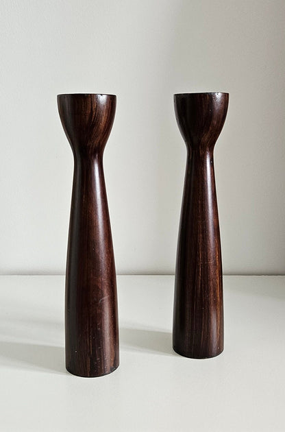 Retro Vintage Weighted Wooden Effect Candlestick Holders