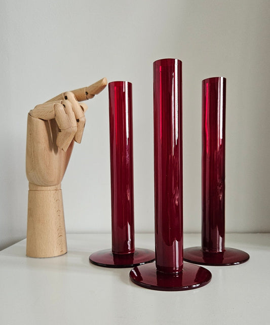 Set Of Three Retro Ikea Ruby Red Bud Vases