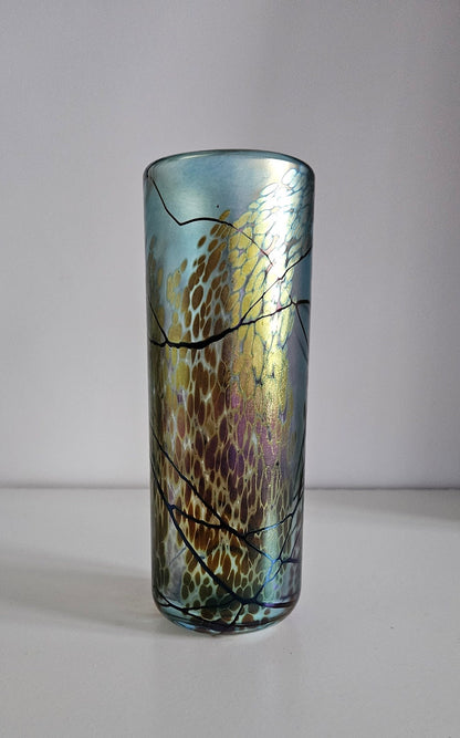 Stunning Okra Art Glass Vase With Iridescent Lustre Signed By Dean Hopkins