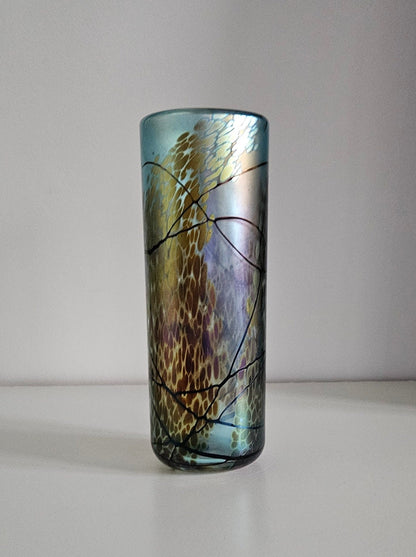 Stunning Okra Art Glass Vase With Iridescent Lustre Signed By Dean Hopkins