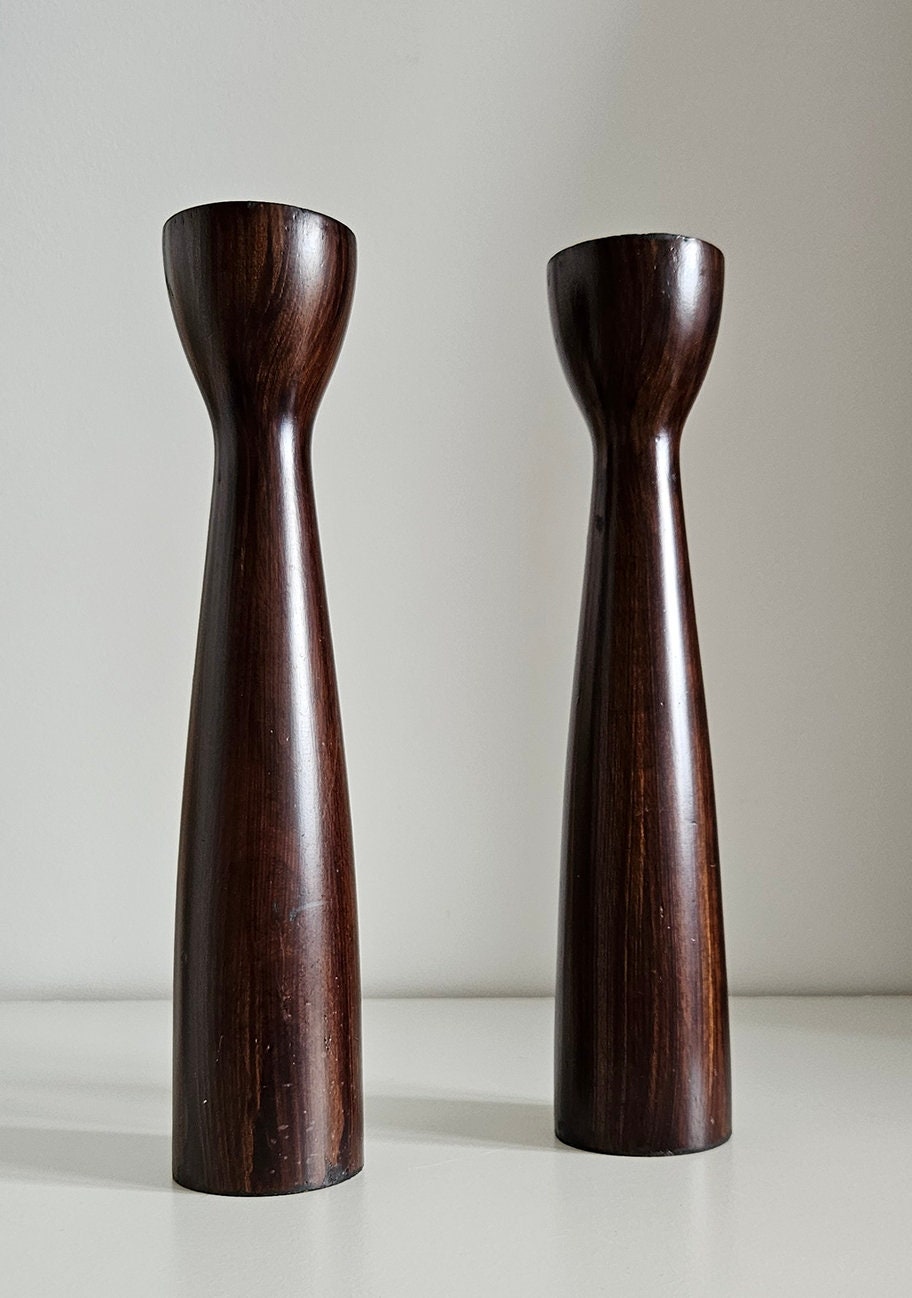 Retro Vintage Weighted Wooden Effect Candlestick Holders