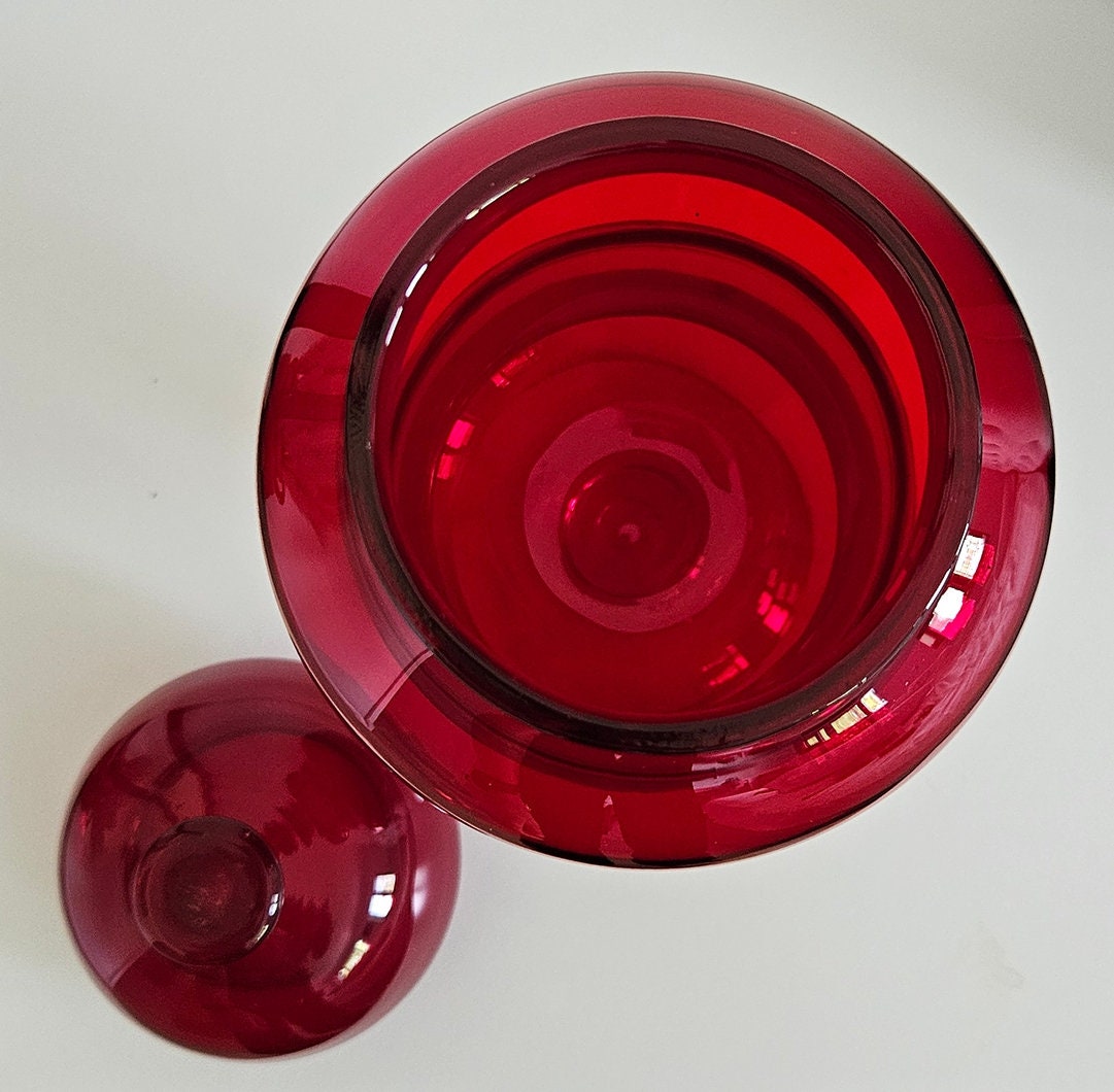 Vintage Italian Empoli Ruby Red Glass Apothecary Style Jar