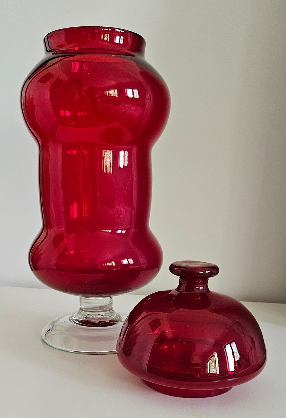 Vintage Italian Empoli Ruby Red Glass Apothecary Style Jar