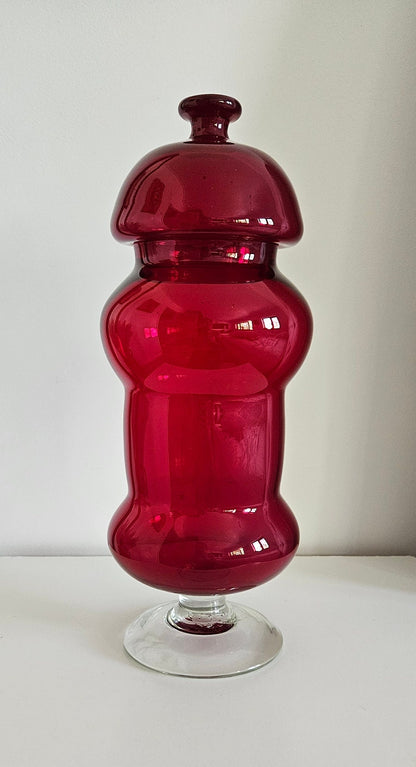 Vintage Italian Empoli Ruby Red Glass Apothecary Style Jar