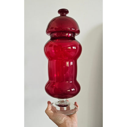 Vintage Italian Empoli Ruby Red Glass Apothecary Style Jar