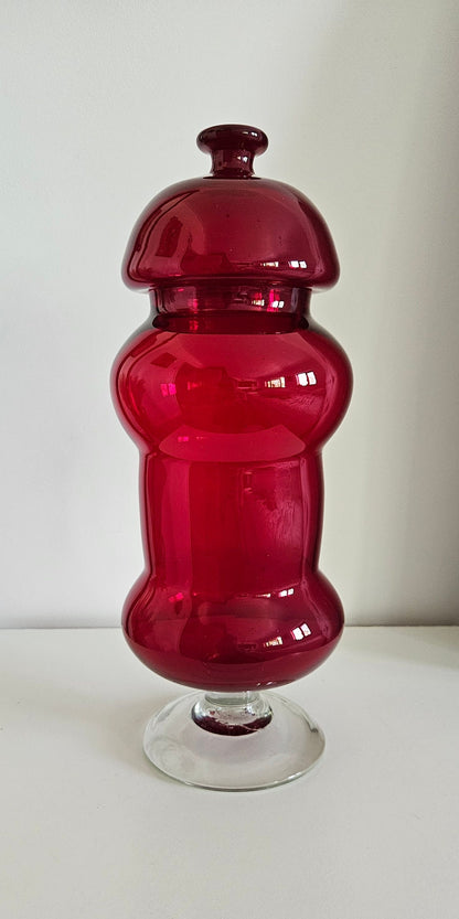 Vintage Italian Empoli Ruby Red Glass Apothecary Style Jar