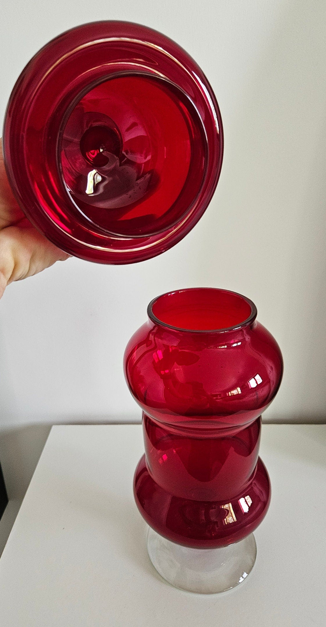 Vintage Italian Empoli Ruby Red Glass Apothecary Style Jar