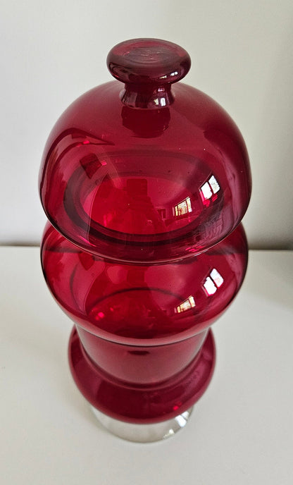 Vintage Italian Empoli Ruby Red Glass Apothecary Style Jar