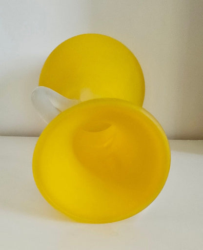 Mid-Century Italian Frosted Yellow Glass Vase With Handles