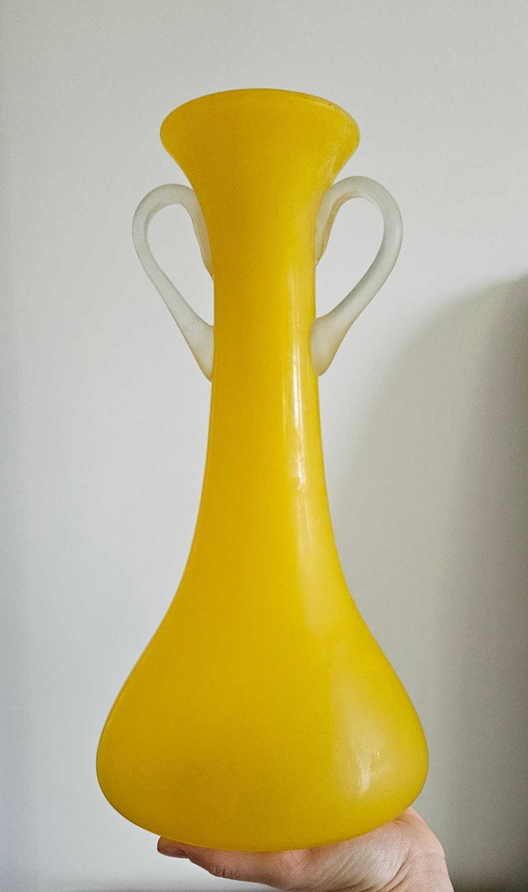 Mid-Century Italian Frosted Yellow Glass Vase With Handles