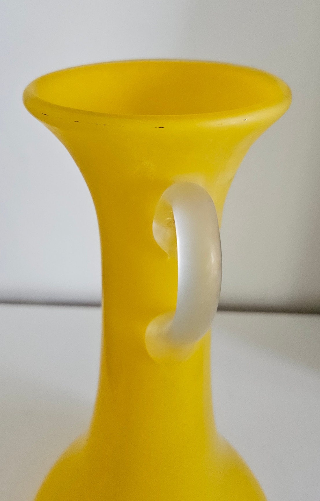 Mid-Century Italian Frosted Yellow Glass Vase With Handles