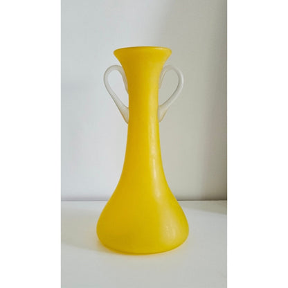 Mid-Century Italian Frosted Yellow Glass Vase With Handles