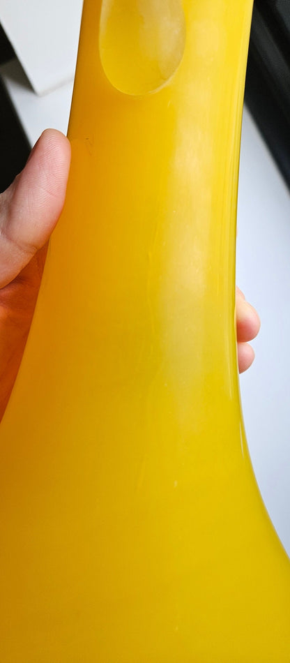 Mid-Century Italian Frosted Yellow Glass Vase With Handles