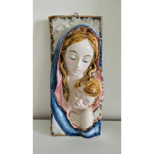 Vintage Italian Virgin Mary & Baby Jesus Wall Plaque