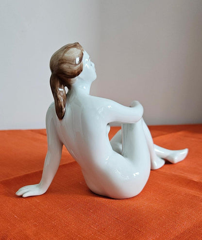 Vintage Hungarian Hollohaza Porcelain Sitting Nude Lady Figurine