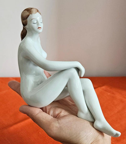 Vintage Hungarian Hollohaza Porcelain Sitting Nude Lady Figurine