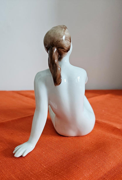 Vintage Hungarian Hollohaza Porcelain Sitting Nude Lady Figurine