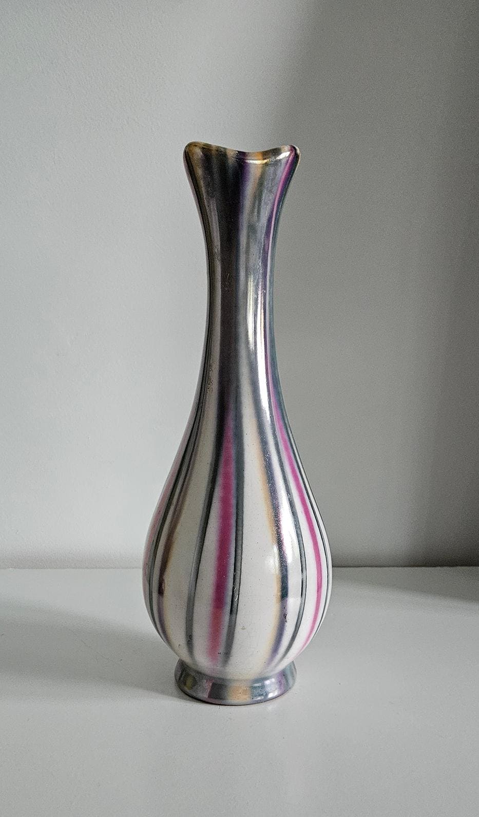 Mid-Century Modern Iridescent Ceramic Vase - Made In Hungary