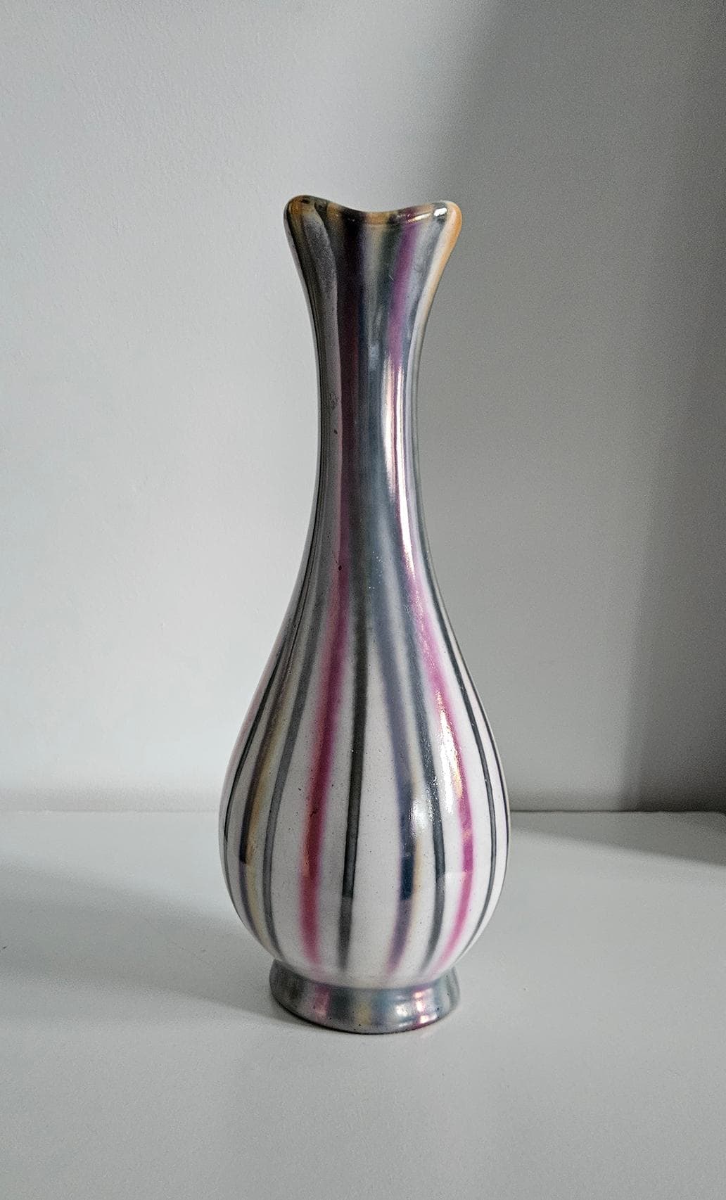 Mid-Century Modern Iridescent Ceramic Vase - Made In Hungary