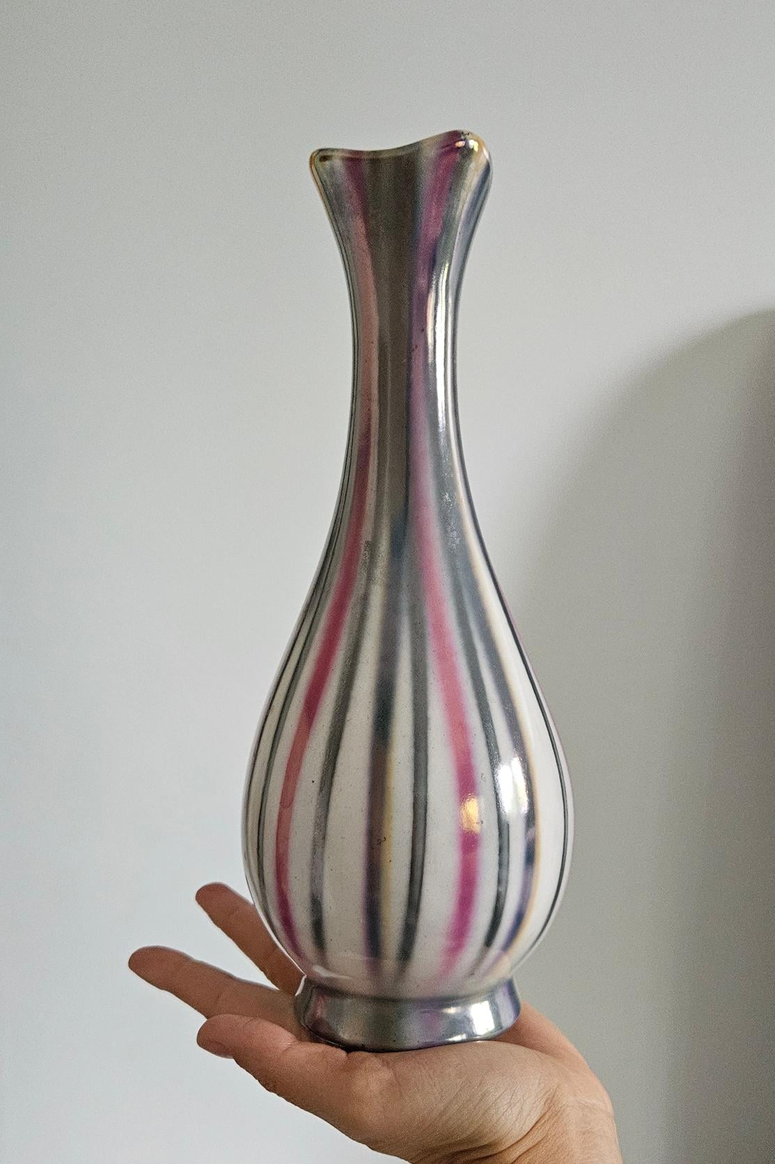 Mid-Century Modern Iridescent Ceramic Vase - Made In Hungary